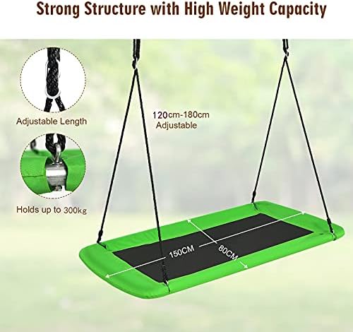 GYMAX Kids Nest Swing, Square Swing Seat with 120-180cm Adjustable Rope, Outdoor Tree Swing for Home Garden Backyard, Holds Up to 300kg (Green)