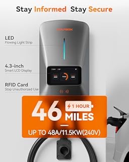 WOLFBOX Level 2 EV Charger 48 Amp - Smart Display, RFID Card, 25ft Cable, Outdoor/Indoor, Hardwired EV Charger Level 2, WiFi Enabled Electric Car Chargeing, 240V Electric Vehicle Charging Stations