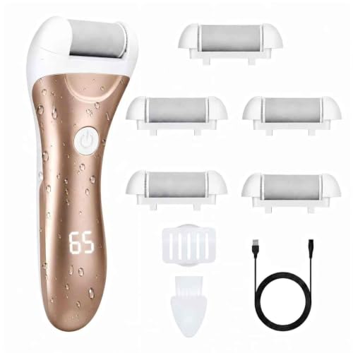 Callus Remover for Feet, Nicebirdie Electric Foot File Callus Removers Rechargeable Waterproof Pedicure Tools Foot Scrubber Shaver Feet Care Tool for Cracked Heels Dead Skin （Golden）
