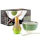 Tealyra - Matcha - Start Up Kit - 4 items - Matcha Green Tea Gift Set - Japanese Made Green Bowl - Bamboo Whisk and Scoop - Whisk Holder - Gift Box