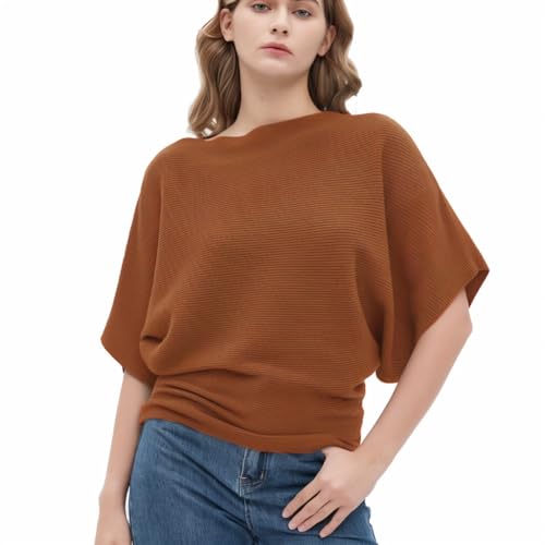 Image of EDSTAR Women Dolman Batwing Sleeves Knitted Sweaters Winter Boat Neck Pullovers Tops
