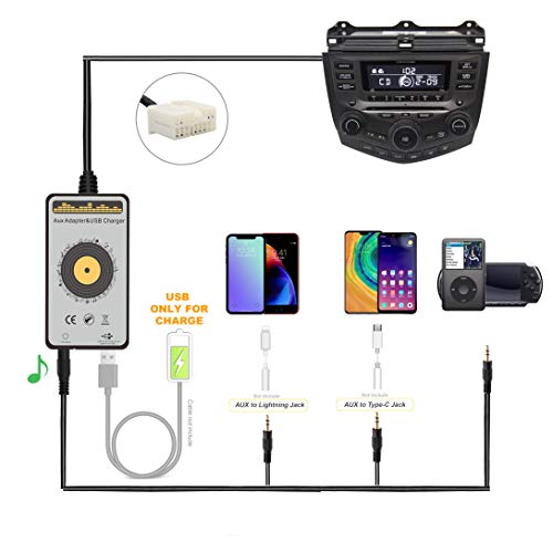 Yomikoo Car Audio 3.5Mm Aux Input Usb Car Charging Adapter (2Nd Gen) For Honda Accord 2003-2012, City 2002-2011, Crv 2005-2014, Civic 2006-2012, Odyssey 2005-2010, Tsx 2004-2011 #TOP1