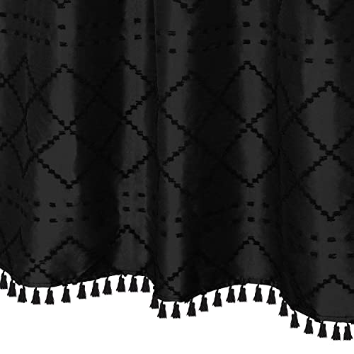Siiluminisoy Boho Black Textured Shower Curtain With Tassels 72' X 72' Tufted Chevron Striped Chenille Woven Fabric Shower Curtain Modern Farmhouse Minimalist, Shabby Chic Home Decor For Bathroom #TOP3