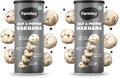 Image of Farmley Roasted and Flavoured Makhana | Farmley Salt & Pepper Roasted Makhana I | Namkeen Snacks & Puffed Snacks | Healthy Snack Fit for Fasting I Healthy Snacks - 77g (Pack of 2)