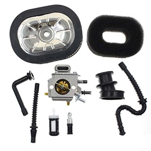 Zilimontt Kit de carburador para motosierras MS440 y MS460, incluye carburador, filtro de aire, filtro de combustible, filtro de aceite, línea de pulso, colector, línea de combustible y aceite