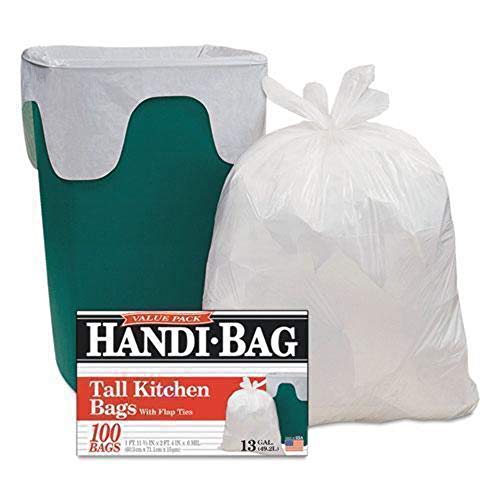 Handi-Bag Super Value Pack Trash Bag 13 Gallon 0.60 Mil, White 100 Bags/Box #TOP4