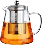 PARACITY Glas-Teekanne für Herd, 1300 ml, Borosilikatglas, klarer Teekessel mit herausnehmbarem 18/8 Edelstahl-Teesieb, Teekanne blühende und lose Blätter, Teebereiter für Camping, Reisen