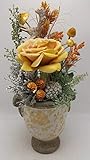  Seidenblumengesteck Wintergesteck Kunstblumen Rose Pilze Zapfen Beeren orange