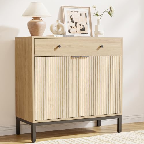 Image of Mericonia Sideboard Buffet Cabinet Storage, Modern Wood Console Fluted Credenza