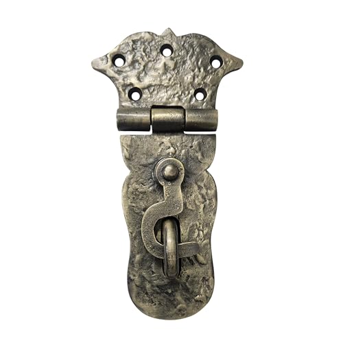 Image of Adonai Hardware inchParan inch Heavy Duty Antique Cast Iron Safety Hasp and Staple with Locking Mechanism (6 inch x 1 Pack, Antique Brass) for Vintage Pirates Treasure Chest, Trunks, Wooden Jewelry Box