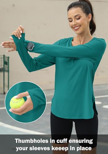 KevaMolly Workout Tops for Women Long Sleeve UPF 50+ UV Protection Sun Shirt Lightweight Quick Dry Rash Guard Hiking Shirts Teal M — view 5