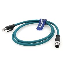 M12 4 Pin D-Code to RJ45 Cognex Industrial Camera Network Cord CAT5e Shielded Cables Blue, 1M