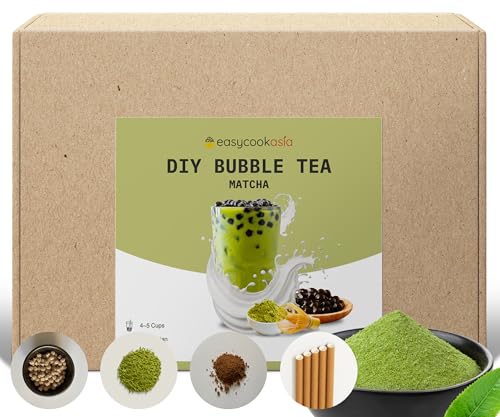 DIY Premium Bubble Tea Kit | Komplettes Set für 4-5 Tassen | Vegetarisch, Perfekt für jede Tageszeit | Einfache Zubereitung mit Bildanleitung (Matcha)