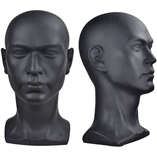 Perückenkopf Davinona für Schaufenster, männlich, glänzend, schwarz