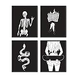 HAUS AND HUES Edgy Black and White Art Prints Set of 4 - Black and White Halloween Wall Art for Teen Girls, Gothic Bedroom Decor, Aesthetic Gothic Posters for Girls Bedroom (8x10, Black Framed)