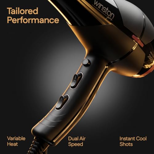 Image of Winston Pro Flow 2600 Watt Professional Hair Dryer with 3 Heat, 2 Speed Settings & 1 Cool Shot Interchangeable Nozzles for Smooth Salon Styling for Men & Women, All Hair Types