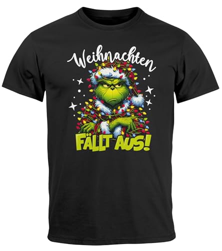 MoonWorks Herren T-Shirt Weihnachten fällt aus Weihnachtsshirt Grinch Weihnachtsoutfit Männer Lustig Schwarz M