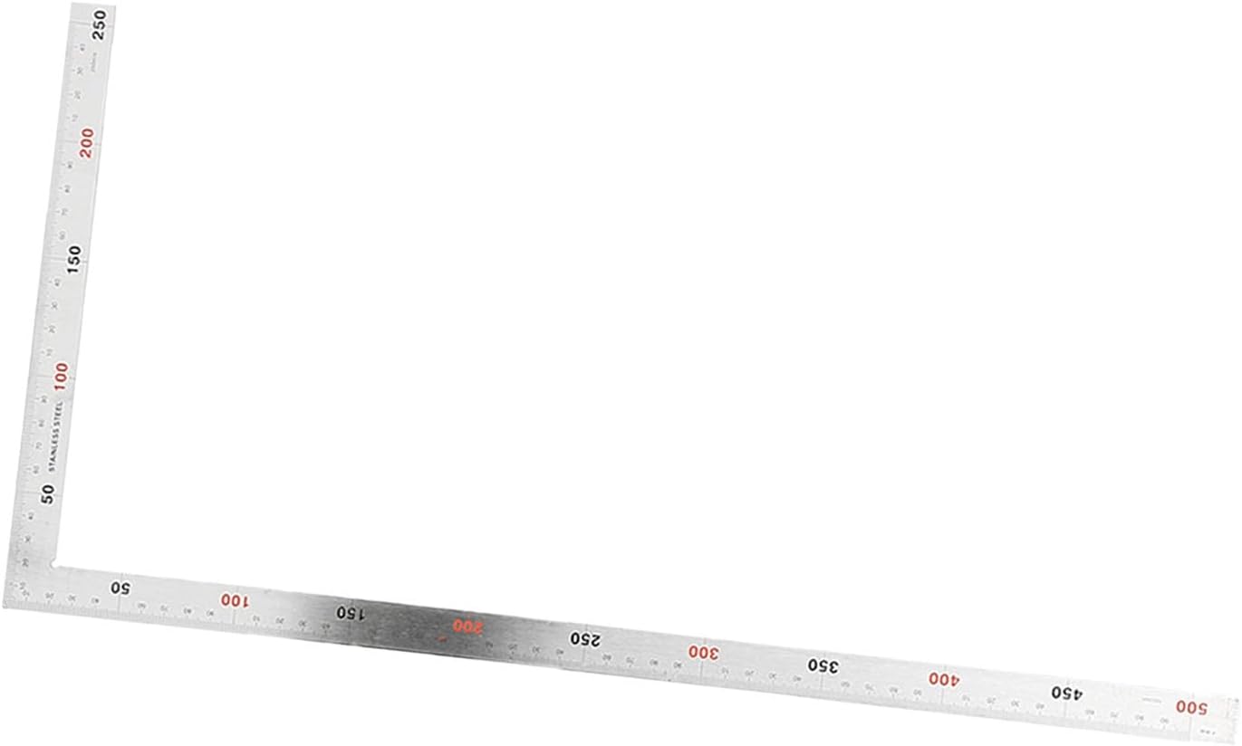 Pilipane Silver Carpenter Square, L Shape Ruler, Framing Square,Stainless Steel 90 Degree Right Angle Ruler Measurement Square Tool Stainless Steel Angle Ruler Metal Square Ruler (500mm*250mm)