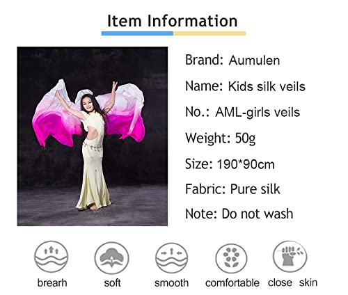 Image of Aumulen 8mm Girls Hand-Made Belly Dance Silk Scarf Veils Gradual Colors