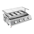 Stainless Steel Portable Grill, BBQ Tabletop Gas Grill, with 4 Burners, Oil Catch Tray, Removable Grill, LPG Grilled, Fast Heating Up, for Outdoor Camping, Patio Garden, Barbecue, Silver
