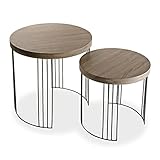 Versa Kansas Mesa Nido Auxiliar para el Salón, la Habitación o la Cocina. Moderna Mesilla Baja, Set de 2, Medidas (Al x L x An) 55 x 55 x 55 cm, Madera y Metal, Color Marrón y Negro