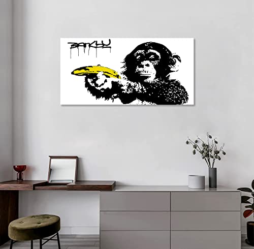 バンクシー 猿 アートパネル 大型 banksy ポスター モノクロ 絵画 現代 インテリア 壁掛け 部屋飾り お風呂 玄関 木枠付きの完成品(50x100cm) [2]