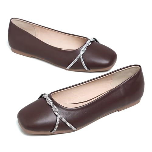 Image of TN TANGNEST Womens Casual Flats Chain Ballet Flats | Fashion Pointed Toe Rhinestone Flats, Comfort Slip On Dress Shoes for Business Work Office Wedding Party