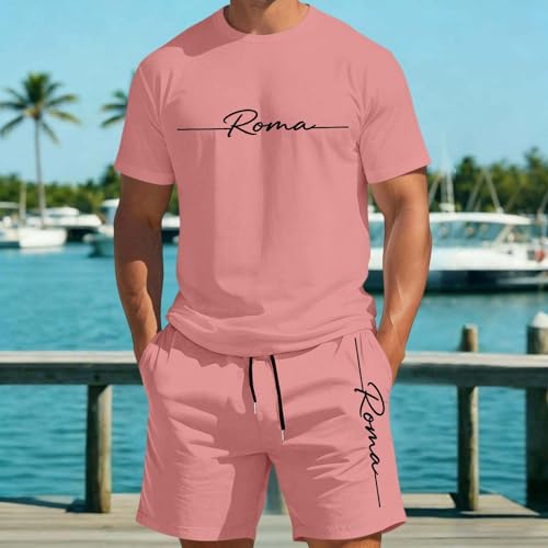 Ensemble homme t-shirt manches courtes short imprimé dégradé rouge col rond - 3