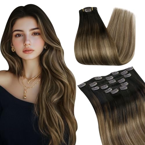 Ugeat Balayage Clip in Hair Extensions 18 Inch Human Hair