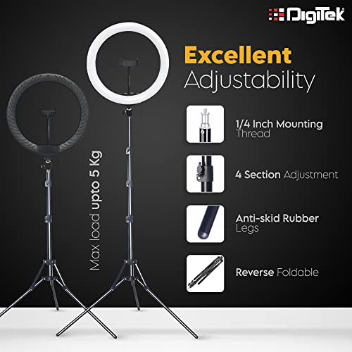 Image of DIGITEK (DRL-15C RGB) 15 Inch Multi-Color RGB LED Ring Light with 5ft Stand & Smartphone Holder - AC Powered, Bi-Color, USB Connectivity, 360 Adjustment - Photography, Video, Makeup, and YouTube