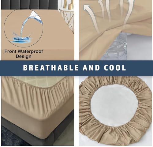 Image of Cotton Feel Terry 78x72 inch Ultra Soft Waterproof Mattress Protector King Size | Breathable Hypoallergenic Mattresses Cover for King Size Bed (Beige)