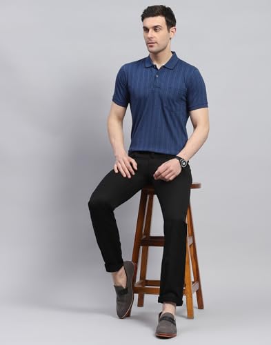 Image of Monte Carlo Mens Striped Polo Collar Half Sleeve Cotton Blend Casual T-Shirt (224064179)