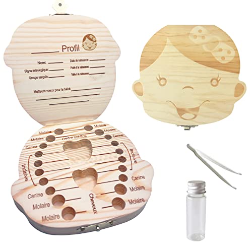 Sonfedo Boîte de rangement pour les enfants et les filles, boîte à dents de lait, boîte de rangement en bois, boîte de rangement pour bébé (fille)