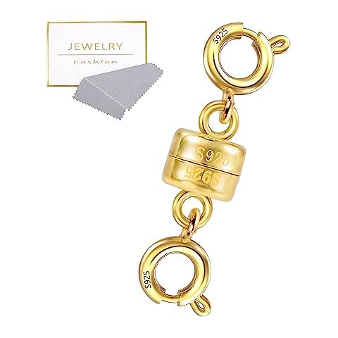 925 Sterling Silver Magnetic Necklace Clasps and Closures, 14K Gold Plated Spring Clasps Magnetic Connector Clasp for Bracelet Anklet Neckalce DIY Jewelry Making Supplies Cover