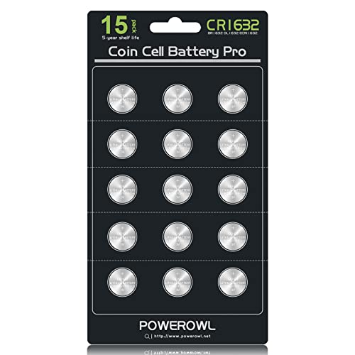 Powerowl High Capacity Cr1632 Battery (15-Pack) Cr 1632 3V Lithium Batteries, 10 Years Leak-Free #TOP6