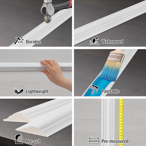 6 Set Pre-Cut Wall Molding Kit, Ready to Assemble Decorative Panels for Accent Wall Design - Installed with Glue, 3 Top 3 Bottom Accent Pieces for Bedroom & Living Room Interior Decor by TCRAYCH - Image 3