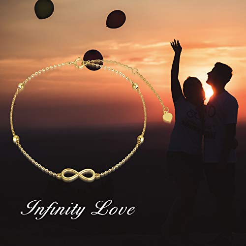 Image of SISGEM 14K Solid Gold Infinity Anklets Jewelry for Women, Real Gold Love Knot Ankle Bracelet Birthday Anniversary Jewelry Gifts for Wife, Mother 8-10 inch