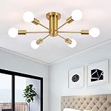 LJHhowe Semi Flush Mount Ceiling Lamp Gold 6 Lights Brushed Brass Mid Century Sputnik Chandeliers Ce