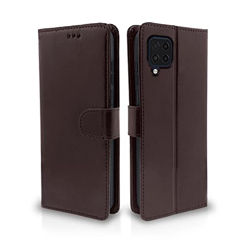 Pikkme Samsung Galaxy M32 4G / M32 Prime / F22 4G Flip Cover Leather Finish | Inside TPU with Card Pockets | Wallet Stand and Shock Proof | Magnetic Closing | Complete Protection Flip Case (Coffee)- Best and cheap mobile covers in India
