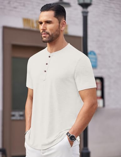 Image of COOFANDY Men's Henley Shirts Short Sleeve Casual Basic Tee Summer Button Henley Soild T Shirts