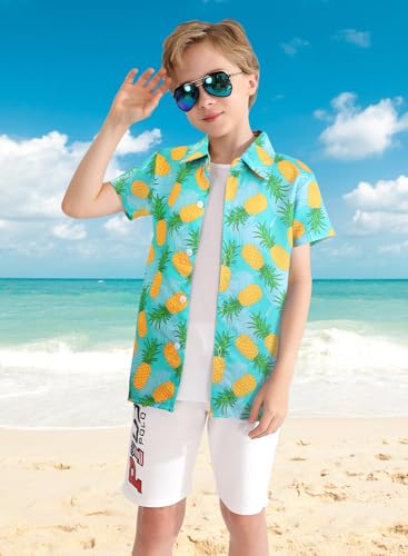 Image of XiaoMoSha Hawaiian Shirts for Boys Button Down Shirt Short Sleeve Shirts Girls Hawaiian Shirt Summer Beach Tops for Kids
