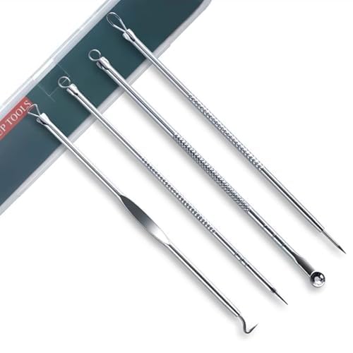 Image of Stainless Steel Blackhead Remover Comedone Extractor, Curved Blackhead Tweezers Kit, Acne Pimple Blemish Remover Tool- Set of 4 for Face, Nose, and Acne Treatment (Pack of 2)