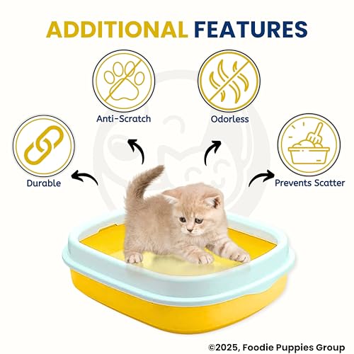 Image of Foodie Puppies Cat Litter Box Tray with Rim and Scooper - (Yellow) (Large, 46 x 38 x 13 cm) | Semi-Closed Design and Durable Quality | Pet Litter Sand Tray Suitable for All Adult Cats & Kittens