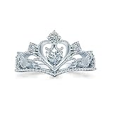 Daesar White Gold Rings 18ct, Engagement Rings for Her Hollow Crown 0.2ct Heart Diamond White Gold Ring Size W 1/2