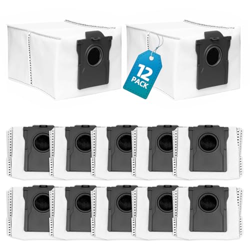 12 Pack Vacuum Bags Compatible with Dreame L50 Ultra/L40 Ultra/X50 Ultra/X40 Ultra/X30 Ultra/L10s Ultra Gen 2/L10s Pro Ultra Robot Vacuum Cleaner 3.2L Large Capacity Dust Bag Accessories