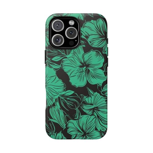 Coque anti-traces iPhone 16 Pro Max rigide mate motif floral hawaïen vert