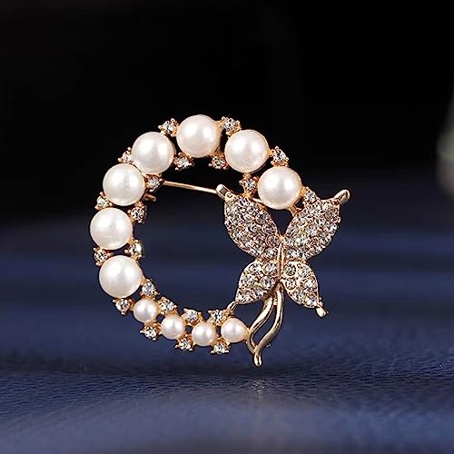Image of Crystal Pearl Flower Brooches Pins Fashion Beautiful Created Rhinestone Floral Brooch Good Idea for Party Dance Wedding Banquet for Elegant Women Girl
