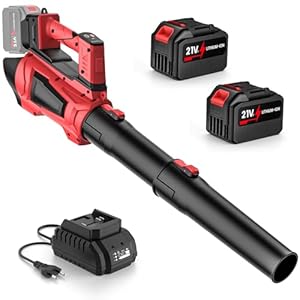 Akku-Laubbläser, Laubbläser Akku 21 V mit 2 × 4,5Ah Akkus und Ladegerät, 5-Gang und Turbo Modus, Bürstenloser Motor, 360km/h, Abnehmbares Rohr, Leaf Blower für Zum Staubbeseitigen und Schneeräumen