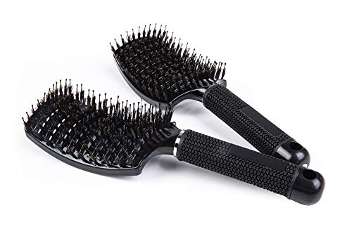 ThickTails Detangling Boar Bristle Brush - (Set of 2) Professional, Vented Detangle Hair Brush for Women Men. Vent Brush For Blowing Drying And Tangle Free Hair