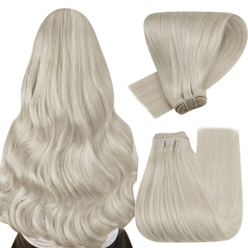 Hetto Human Hair Extensions Weft Blonde Human Hair Sew in Weft Hair Extensions Straight Human Hair Weft Sew in Extensions Human Hair Platinum Blonde #60 70g 12Inch